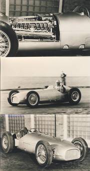 BRM CAR AT 1950 LAUNCH - 4 MOTOR RACING PHOTOGRAPHS