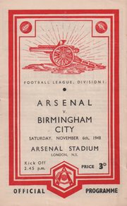 ARSENAL V BIRMINGHAM CITY 1948-49 FOOTBALL PROGRAMME