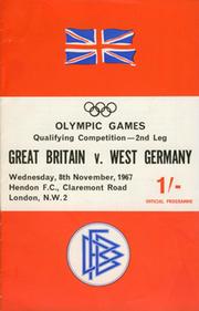 GREAT BRITAIN V WEST GERMANY OLYMPIC QUALIFIER AMATEUR INTERNATIONAL 1967 FOOTBALL PROGRAMME