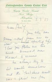 WILFRED WOOLLER TO PERCY BUSH 1953 AUTOGRAPHED RUGBY LETTER