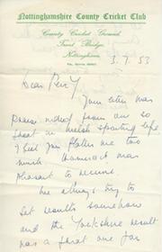 WILFRED WOOLLER TO PERCY BUSH 1953 AUTOGRAPHED RUGBY LETTER