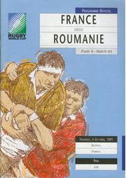FRANCE V ROMANIA, RUGBY WORLD CUP 1991 rugby programme