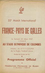 FRANCE V WALES 1957 RUGBY UNION PROGRAMME