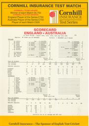 ENGLAND V AUSTRALIA 1989 (TRENT BRIDGE) SCORECARD