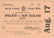 ENGLAND V NEW ZEALAND 1937 (THE OVAL) COMPLIMENTARY TICKETS
