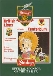 CANTERBURY V BRITISH ISLES 1993 RUGBY PROGRAMME