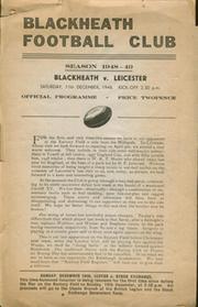 BLACKHEATH V LEICESTER 1948 RUGBY PROGRAMME