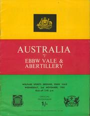 EBBW VALE & ABERTILLERY V AUSTRALIA 1966-67 RUGBY PROGRAMME