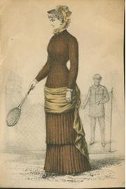 LADY TENNIS PLAYER C.1880 HAND-COLOURED PRINT