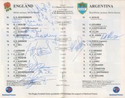 ENGLAND V ARGENTINA 1990 SIGNED RUGBY PROGRAMME