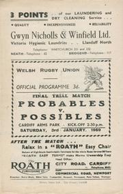 WALES PROBABLES V POSSIBLES 1959 RUGBY PROGRAMME