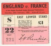 ENGLAND V FRANCE 1959 RUGBY TICKET