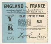 ENGLAND V FRANCE 1957 RUGBY TICKET