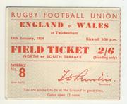 ENGLAND V WALES 1954 RUGBY TICKET