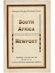 NEWPORT V SOUTH AFRICA 1951/52 RUGBY PROGRAMME