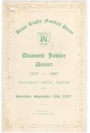 DEVON RUGBY FOOTBALL UNION 1937 DINNER MENU