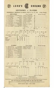 GENTLEMEN V PLAYERS 1953 CRICKET SCORECARD