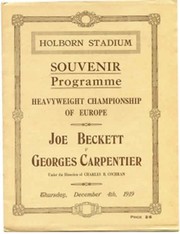 JOE BECKETT V GEORGES CARPENTIER 1919 (HEAVYWEIGHT CHAMPIONSHIP OF EUROPE) BOXING PROGRAMME