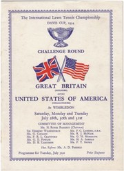 GREAT BRITAIN V UNITED STATES OF AMERICA 1934 (DAVIS CUP FINAL) TENNIS PROGRAMME