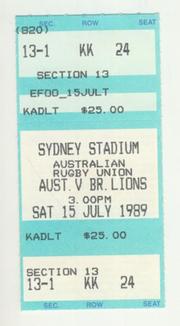 AUSTRALIA V BRITISH LIONS 1989 (3RD TEST) RUGBY TICKET