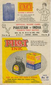 INDIA V PAKISTAN (MADRAS) 1952 CRICKET SCORECARD (PAKISTAN
