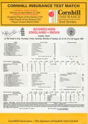 ENGLAND V INDIA 1990 (OVAL) CRICKET SCORECARD - SIGNED BY AZHARUDDHIN