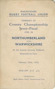 NORTHUMBERLAND V WARWICKSHIRE 1936 (COUNTY CHAMPIONSHIP SEMI-FINAL)  ITINERARY