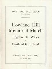 ROWLAND HILL MEMORIAL MATCH 1929 RUGBY PROGRAMME