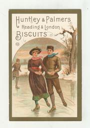 HUNTLEY AND PALMERS BISCUITS TRADE CARD C. 1880 - ICE SKATING