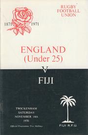 ENGLAND (UNDER 25) V FIJI 1970 RUGBY PROGRAMME
