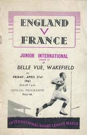 ENGLAND V FRANCE 1961 JUNIOR INTERNATIONAL RUGBY LEAGUE PROGRAMME