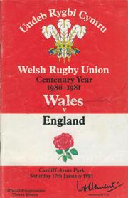 WALES V ENGLAND 1981 RUGBY PROGRAMME