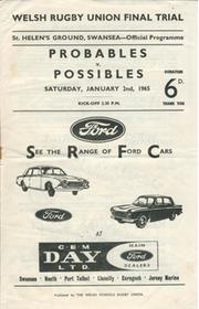 WALES PROBABLES V POSSIBLES 1965 RUGBY PROGRAMME