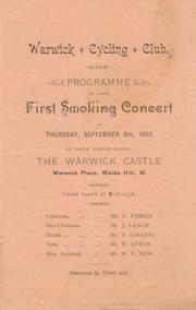 WARWICK CYCLING CLUB (MAIDA VALE) 1892 - PROGRAMME OF FIRST SMOKING CONCERT