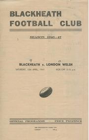 BLACKHEATH V LONDON WELSH 1947 RUGBY PROGRAMME