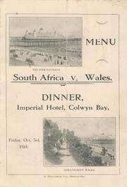 WALES V SOUTH AFRICA 1924 DINNER MENU - SOUTH AFRICA