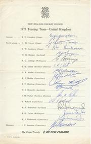 NEW ZEALAND 1973 SIGNED CRICKET TEAMSHEET