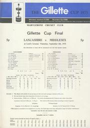 LANCASHIRE V MIDDLESEX 1975 GILLETTE CUP FINAL CRICKET SCORECARD