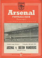 ARSENAL V BOLTON WANDERERS 1952-53 FOOTBALL PROGRAMME