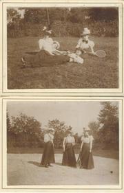 TENNIS GROUPS AT CHATEAU DE SAINT VITU, BELGIUM, 1897 - 2 PHOTOGRAPHS