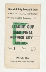 NORWICH CITY V CHELSEA 1972-73 LEAGUE CUP SEMI-FINAL TICKET - ABANDONED MATCH