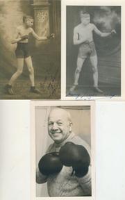 HARRY LEACH (DONCASTER) SIGNED POSTCARD AND PHOTOGRAPHS