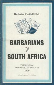 BARBARIANS V SOUTH AFRICA 1970 RUGBY PROGRAMME (+ DINNER MENU)