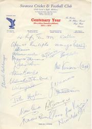 FIJI RUGBY TEAM 1973 (VISIT TO SWANSEA) - SIGNED TEAM SHEET