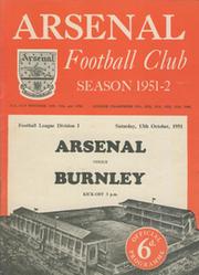 ARSENAL V BURNLEY 1951-52 FOOTBALL PROGRAMME
