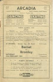 BARNET V BROMLEY 1950-51 FOOTBALL PROGRAMME