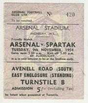 ARSENAL V SPARTAK MOSCOW 1954 FOOTBALL TICKET
