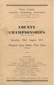 ESSEX COUNTY CHAMPIONSHIPS 1952 SWIMMING PROGRAMME