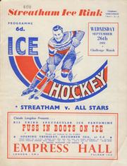 STREATHAM V ALL STARS 1951-52 ICE HOCKEY PROGRAMME
