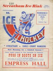 STREATHAM V EARLS COURT RANGERS 1951-52 ICE HOCKEY PROGRAMME